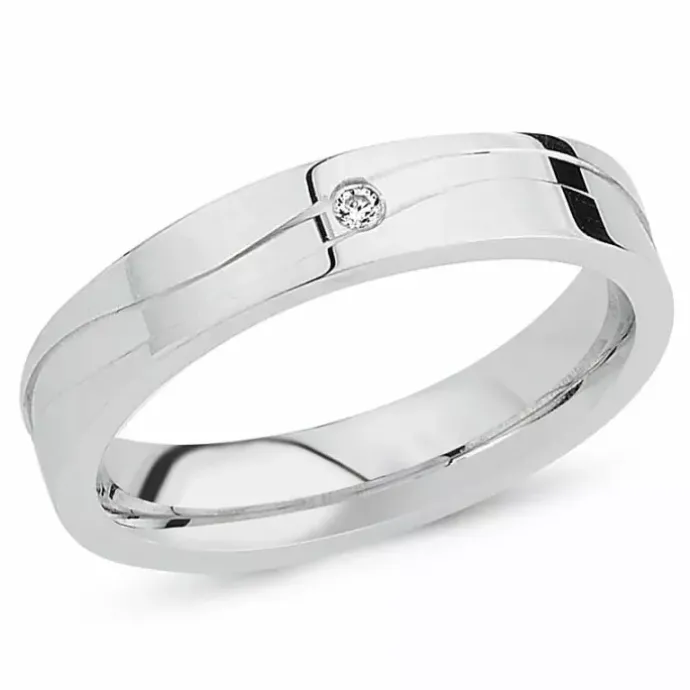 Enkel zirkon ring i rhodineret sølv
