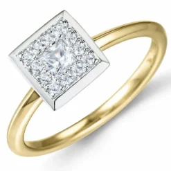 Firkantet brillantring i 14 karat guld.- og hvidguld 0,15 ct 0,10 ct