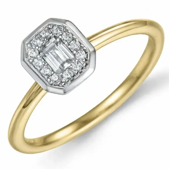 Firkantet diamantring i 14 karat guld.- og hvidguld 0,16 ct 0,08 ct