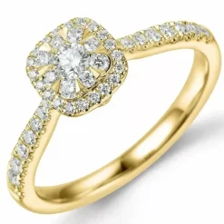 Firkantet diamantring i 14 karat guld 0,10 ct 0,44 ct