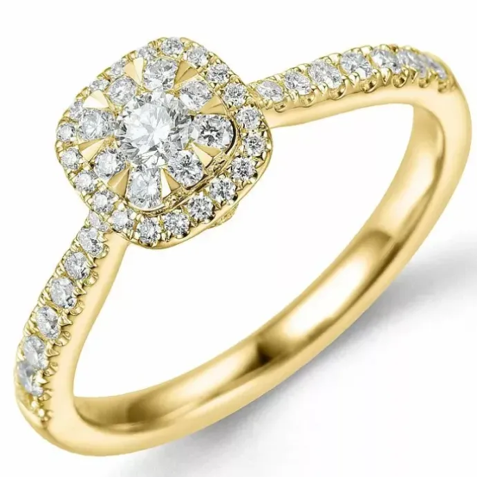Firkantet diamantring i 14 karat guld 0,10 ct 0,44 ct