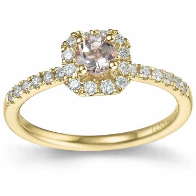 Firkantet morganit brillantring i 14 karat guld 0,22 ct 0,246 ct