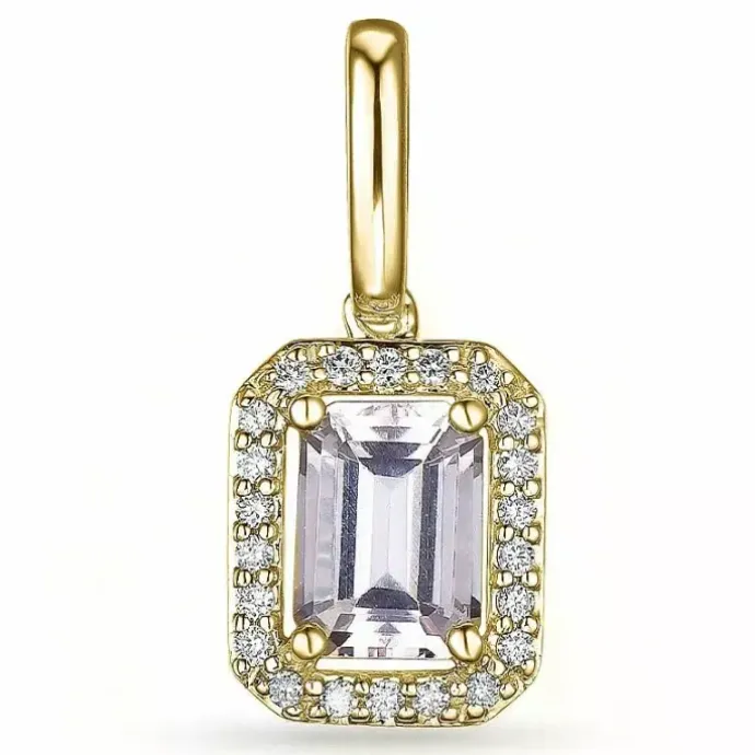 Firkantet morganit diamantvedhæng i 14 karat guld 0,78 ct 0,11 ct