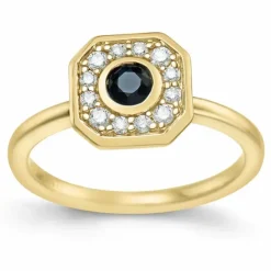 Firkantet safir brillantring i 14 karat guld 0,306 ct 0,192 ct