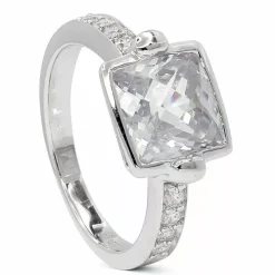 Firkantet zirkon ring i rhodineret sølv