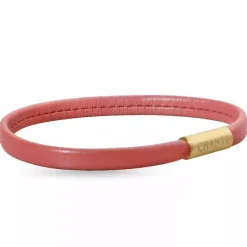 Flad lyserød magnetarmbånd i læder med forgyldt stål lås x 6 mm