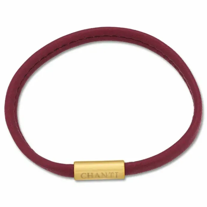 Flad rød magnetarmbånd i læder med forgyldt stål lås x 6 mm
