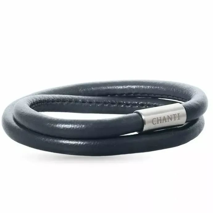 Grå læder armbånd i stål x 6 mm