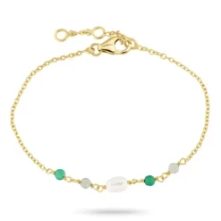 Grøn onyks armbånd i forgyldt sølv 16 + 3 cm x 4,4 mm