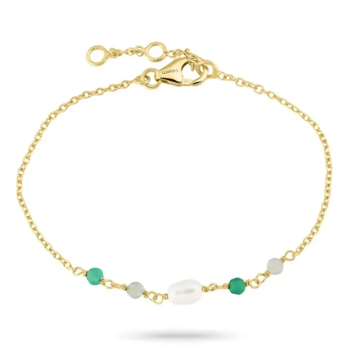 Grøn onyks armbånd i forgyldt sølv 16 + 3 cm x 4,4 mm