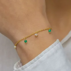 Grøn onyks armbånd i forgyldt sølv x