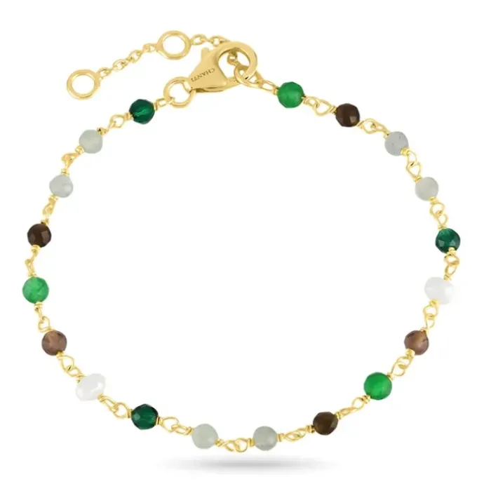Grøn sten armbånd i forgyldt sølv 16 + 3 cm x 3,2 mm