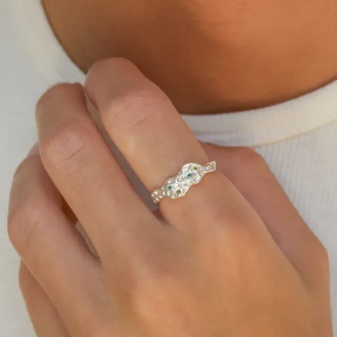 Grøn zirkon ring i sølv