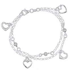 Ægte hjerte armbånd i sølv med vedhæng i sølv