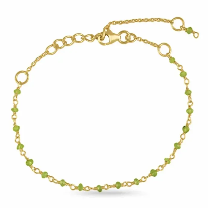 Ægte peridot armbånd i forgyldt sølv 15 cm plus 6 cm x 3,0 mm