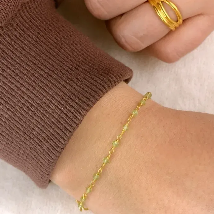 Ægte peridot armbånd i forgyldt sølv 15 cm plus 6 cm x 3,0 mm