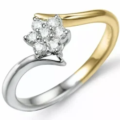Guldring i 14 karat guld.- og hvidguld 0,25 ct