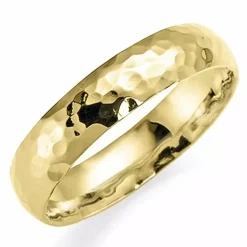 Hamret 5 mm vielsesring i 14 karat guld