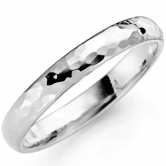Hamret 3,5 mm vielsesring i 14 karat hvidguld