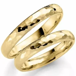 Hamret 3,5 mm vielsesringe i 14 karat guld - sæt