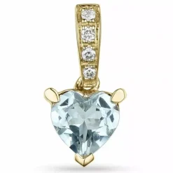 Hjerte akvamarin dame hjertevedhæng i 14 karat guld 0,03 ct 0,70 ct