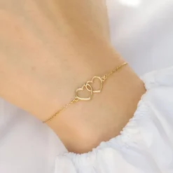 Hjerte armbånd i forgyldt sølv med vedhæng i forgyldt sølv