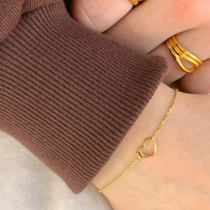 Hjerte armbånd i forgyldt sølv med vedhæng i forgyldt sølv
