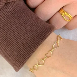 Hjerte armbånd i forgyldt sølv med vedhæng i forgyldt sølv