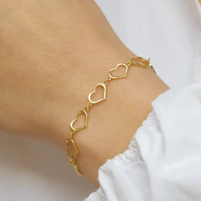 Hjerte armbånd i forgyldt sølv med vedhæng i forgyldt sølv