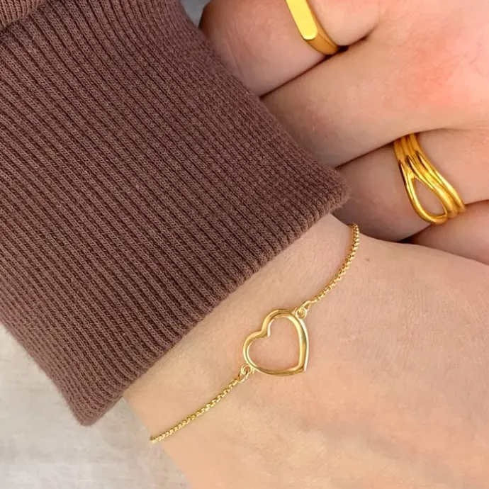 Hjerte armbånd i forgyldt sølv med vedhæng i forgyldt sølv