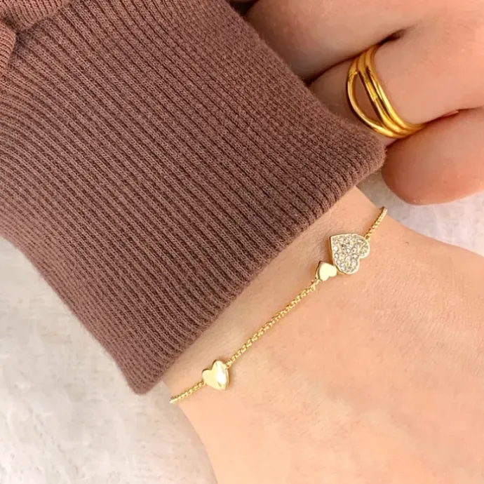 Hjerte armbånd i forgyldt sølv med vedhæng i forgyldt sølv