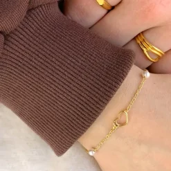 Hjerte armbånd i forgyldt sølv med vedhæng i forgyldt sølv