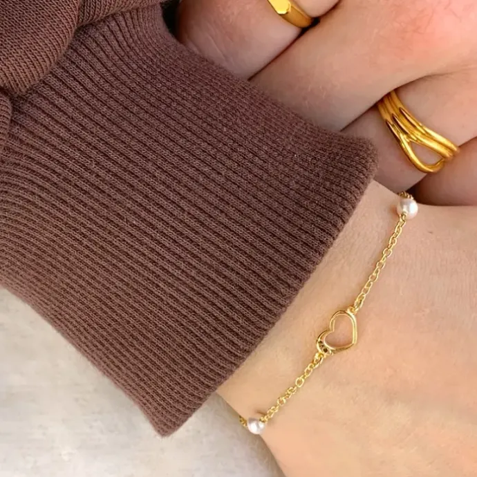 Hjerte armbånd i forgyldt sølv med vedhæng i forgyldt sølv