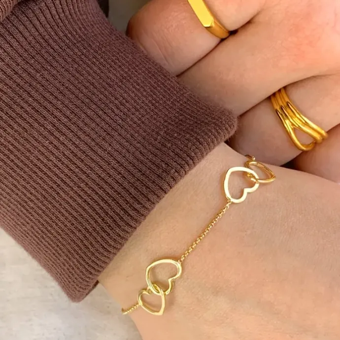 Hjerte armbånd i forgyldt sølv med vedhæng i forgyldt sølv
