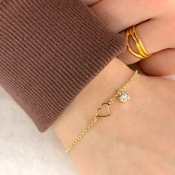Hjerte armbånd i forgyldt sølv med vedhæng i forgyldt sølv