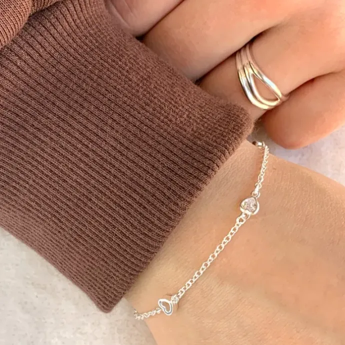 Hjerte armbånd i sølv med vedhæng i sølv