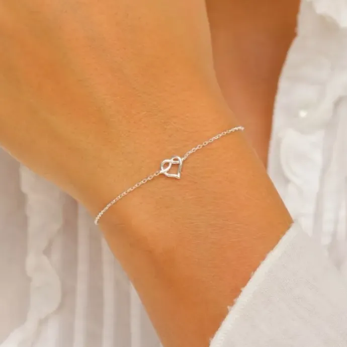Hjerte armbånd i sølv med vedhæng i sølv