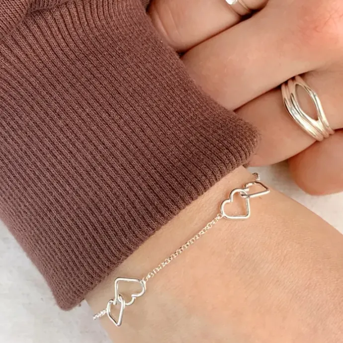Hjerte armbånd i sølv med vedhæng i sølv