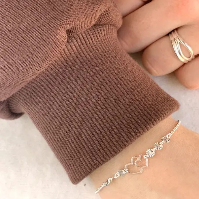 Hjerte armbånd i sølv med vedhæng i sølv