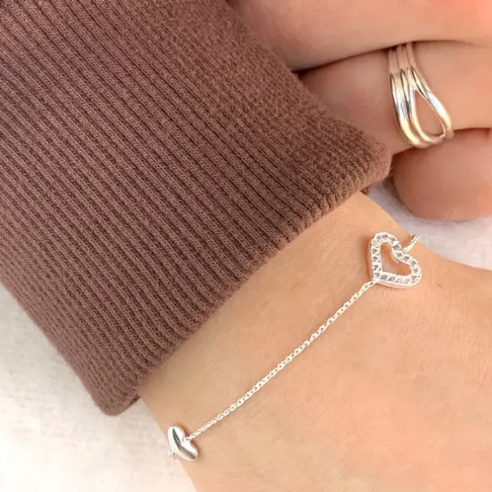 Hjerte armbånd i sølv med vedhæng i sølv