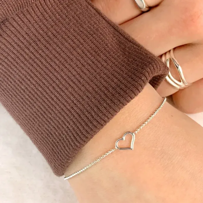 Hjerte armbånd i sølv med vedhæng i sølv