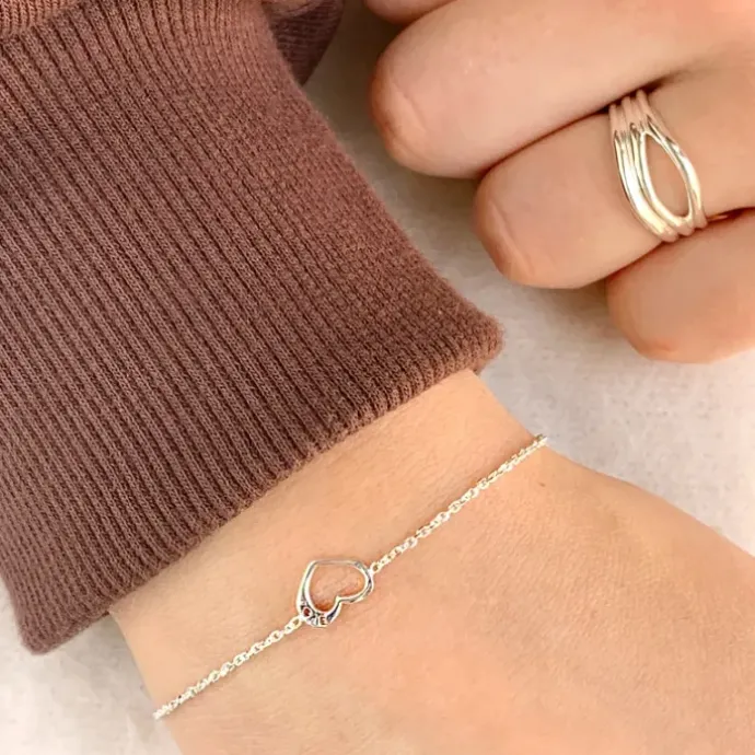 Hjerte armbånd i sølv med vedhæng i sølv