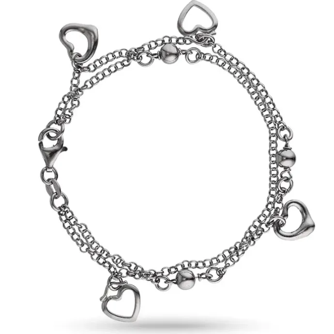 Hjerte armbånd i sort rhodineret sølv med hjertevedhæng i sort rhodineret sølv