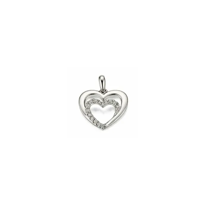 Hjerte brillant vedhæng i 14 karat hvidguld 0,12 ct