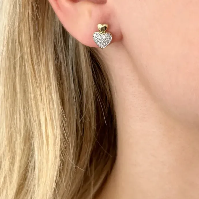Hjerte diamant øreringe i 14 karat guld og hvidguld med diamanter