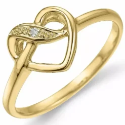 Hjerte diamant ring i 9 karat guld 0,008 ct