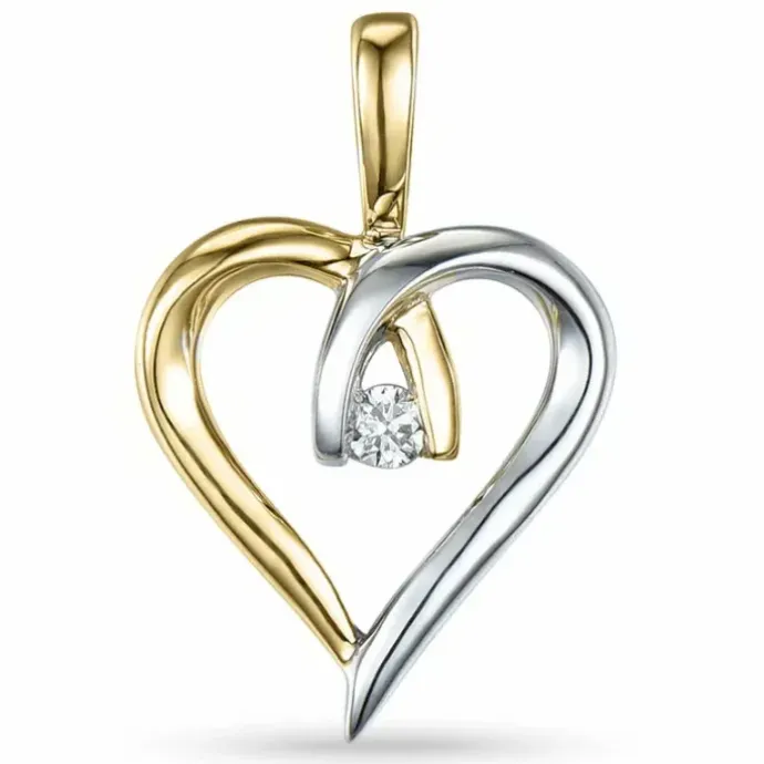 Hjerte diamant vedhæng i 14 karat guld.- og hvidguld 0,02 ct