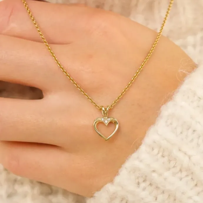 Hjerte diamant vedhæng i 14 karat guld 0,02 ct