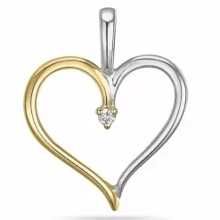 Hjerte diamant vedhæng i 14 karat guld.- og hvidguld 0,01 ct