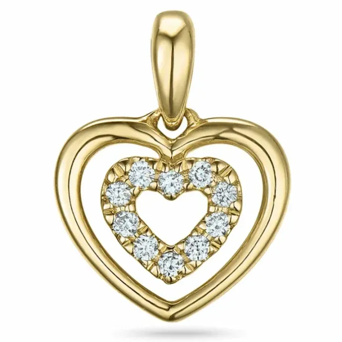 Hjerte diamant vedhæng i 14 karat guld 0,06 ct